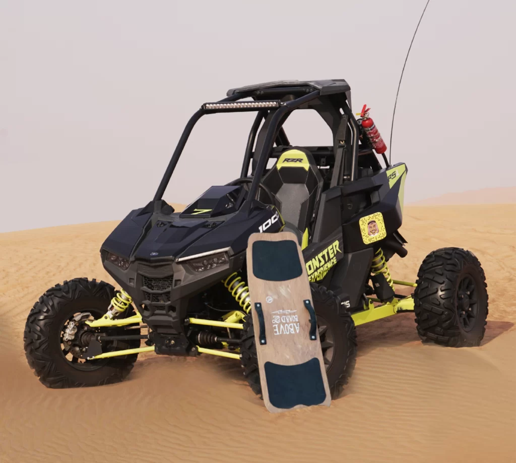 black beautiful buggy in desert. polaris RS1 1 seater buggy in desert